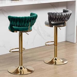 Height adjustable bar stool with cushioned seat, metal frame, and 360° swivel