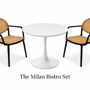 Milan 3-piece bistro set: 2 chairs with a round marble-top table on metallic stand