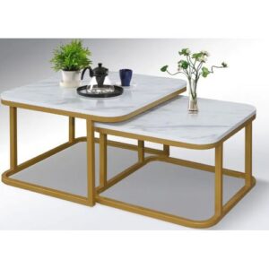 Nesting Nordic luxury coffee tables with marble and tempered glass effect tops