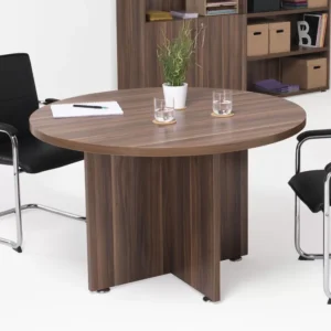 1.4m round conference table with solid wood or engineered wood tabletop and reinforced legs for offices, meeting rooms, and collaborative spaces.