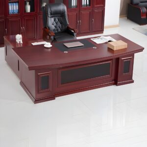 2.20 m executive office desk with spacious tabletop, storage drawers, and polished finish