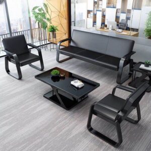 5‑seater black reception sofa with ergonomic cushions and sturdy frame