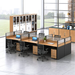 6-seater office working station with spacious tabletops, ergonomic layout, and modular design