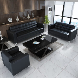 black 5-seater office sofa with cushioned seating and durable frame for reception areas and office lounges