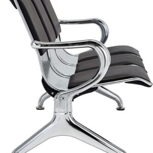 black leather 3-seater waiting bench with cushioned seating and durable metal frame for office reception areas