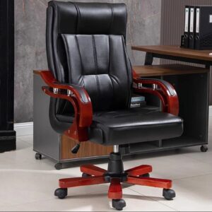 Bliss executive office chair with high back ergonomic design, black PU leather upholstery, padded armrests, and adjustable swivel base with caster wheels.