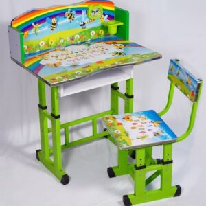 Cartoon-themed adjustable kids study table and chair set with ergonomic design, sturdy frame, and spacious work surface for bedrooms or playrooms.