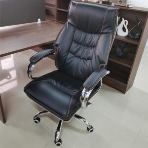 Executive high back leather office chair with ergonomic support and swivel base.