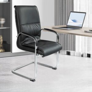 Executive leather high back visitor office chair with padded armrests and durable metal frame.