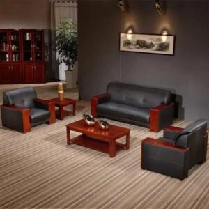 Five seater executive office sofa set with modern leather upholstery for reception and office lounge.
