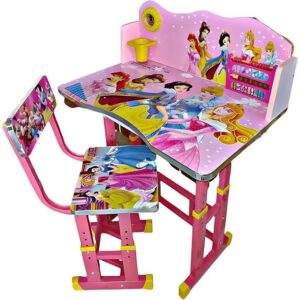 Kids adjustable study desk and chair set with ergonomic design, sturdy frame, and spacious work surface for bedroom or study room.
