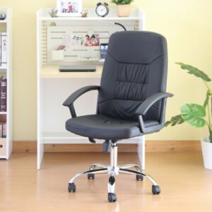 Leather medium back office seat with ergonomic backrest, cushioned seat, and sturdy frame