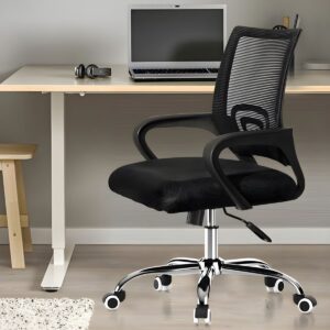Low-back mesh office chair with breathable backrest and adjustable swivel base