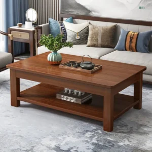 Mahogany office coffee table with solid wood construction, polished surface, and reinforced legs for executive lounges, reception areas, and offices.