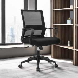 Mid-back home office chair with adjustable height, padded seat, and ergonomic support