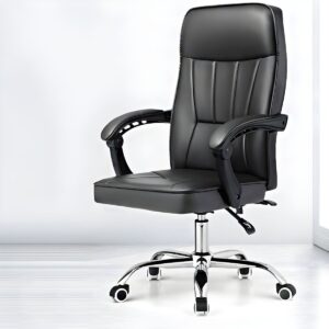 Ergonomic reclining executive office chair with high-back support, premium PU leather, adjustable tilt and swivel, and retractable footrest for office or home use