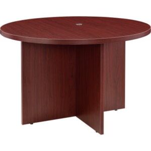 Modern round meeting table for office conference and discussion spaces.
