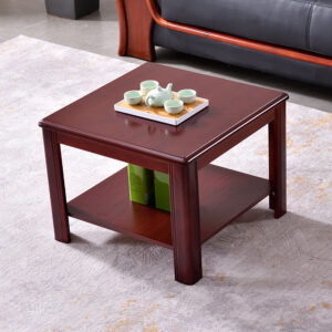 Square mahogany office coffee stool with cushioned seat and sturdy wooden frame for offices, lounges, and reception areas.