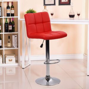 swivel height adjustable barstool with cushioned seat, footrest, and chrome base for kitchen and bar seating