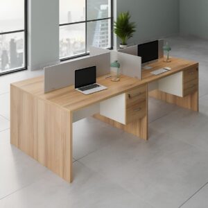 Modern 4-way collaborative office workstation desk with four workspaces