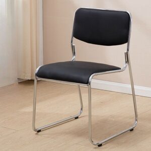 Stackable leather chrome visitor chair with cushioned seat and backrest, ergonomic design, and sleek frame