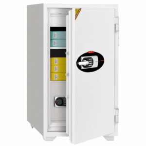 112kg fireproof diplomat safe with programmable keypad, dual alarm, and spacious interior for office and home security.