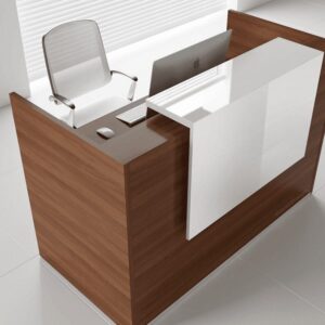1500mm reception office desk with white overhang panel and spacious countertop