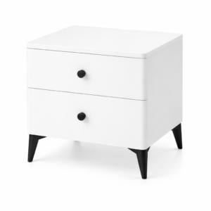 2-drawer bedside table in white with smooth-glide drawers and modern design