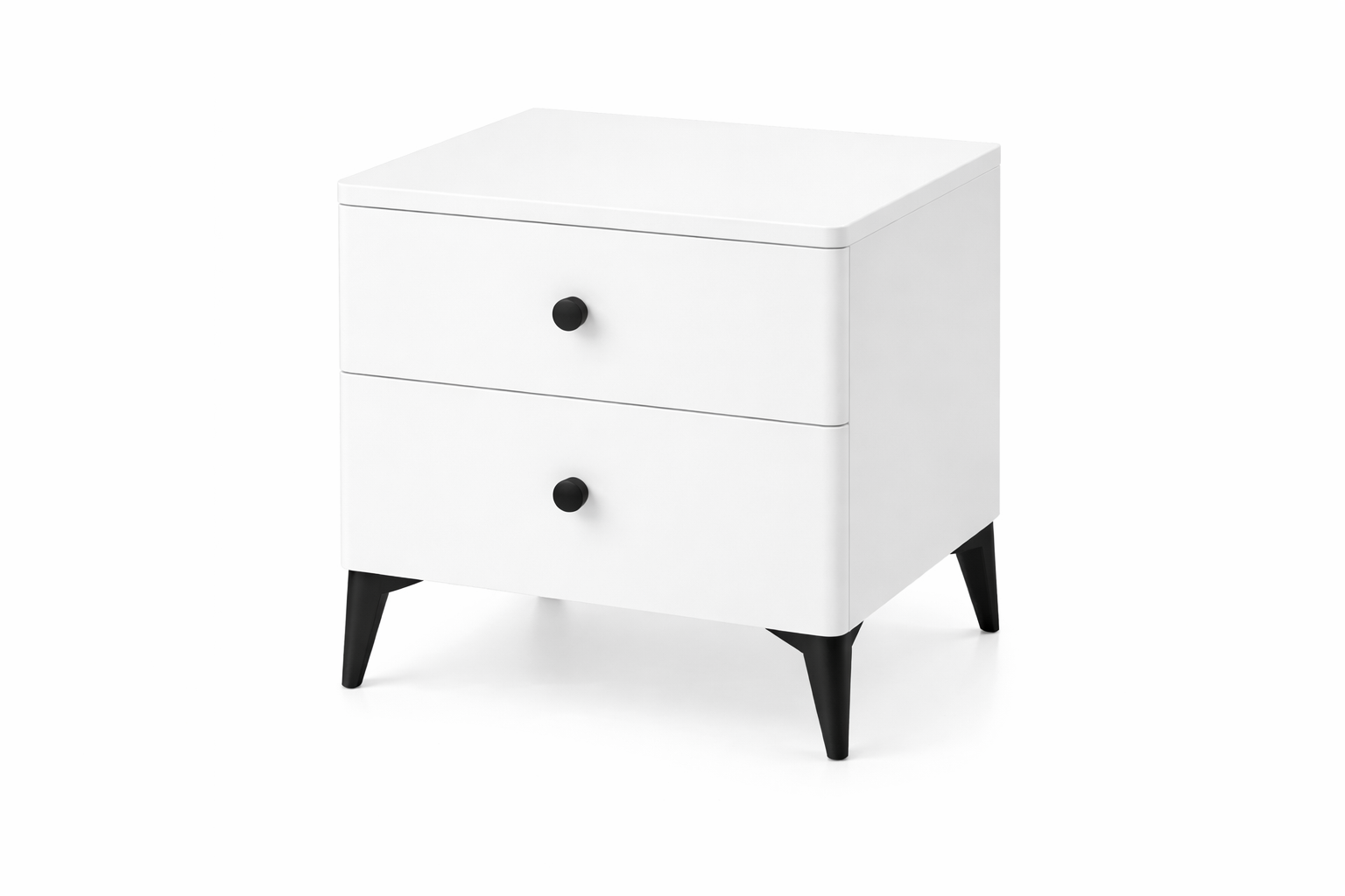 2-drawer bedside table in white with smooth-glide drawers and modern design