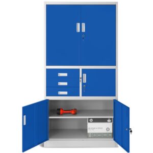 2-door office filing cabinet with built-in safe in blue