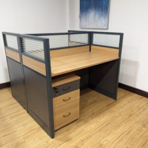 2-Seater Modular Workstation in brown with ergonomic design, cable management, and durable construction for office use.