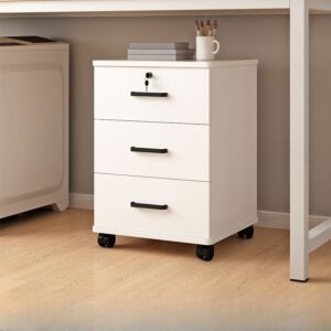 3-Drawer Movable Pedestal with lockable drawer and smooth caster wheels for organized office storage.