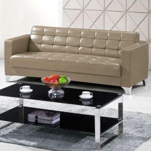 3-Seater Grey Leather Executive Sofa with high-density cushions and sturdy frame for professional office or lounge settings