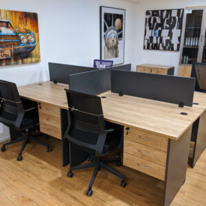 4-way wooden office workstation with spacious desks for collaborative office work