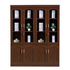 4-door wooden filing cabinet with spacious compartments for organized document and office storage.