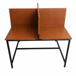 4-way school library study table with wooden partitions and metal frame