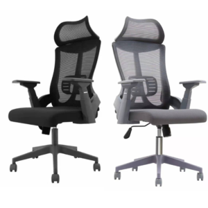 Baron high-back office chair with ergonomic mesh back, adjustable height, swivel base, and lumbar support for executive comfort