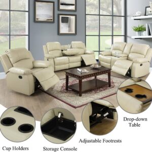Beige modern reclining sofa 1-seater with padded armrests and ergonomic design