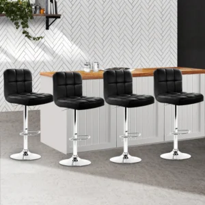 Black adjustable modern barstool with chrome base and padded swivel seat.