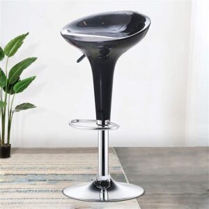 Black swivel adjustable barstool with padded seat, ergonomic backrest, and sturdy metal frame for home or commercial use.