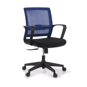 Blue Ergonomic Medium Back Seat with adjustable height, lumbar support, and swivel base for office or home use.