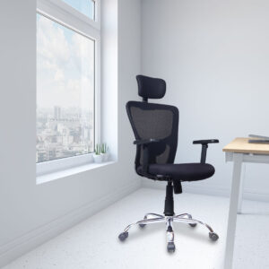 Caspian high back office mesh chair with ergonomic backrest, breathable mesh, adjustable height, and swivel base for modern workspaces