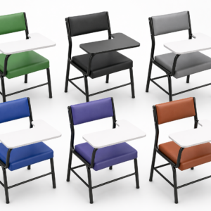 Colorful student chairs with attached tablet desks