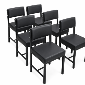 Cushioned black school chairs with metal frames