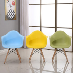Ditta Eames plastic chair with modern design, durable molded seat, and wooden legs for office, dining, or home use