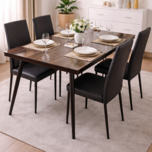 Modern glass top dining table with elegant chairs in a stylish and well-lit dining room setup.