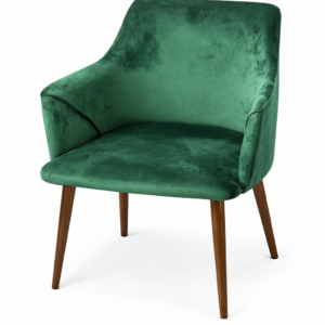 Emerald green velvet accent chair with plush seat and ergonomic backrest
