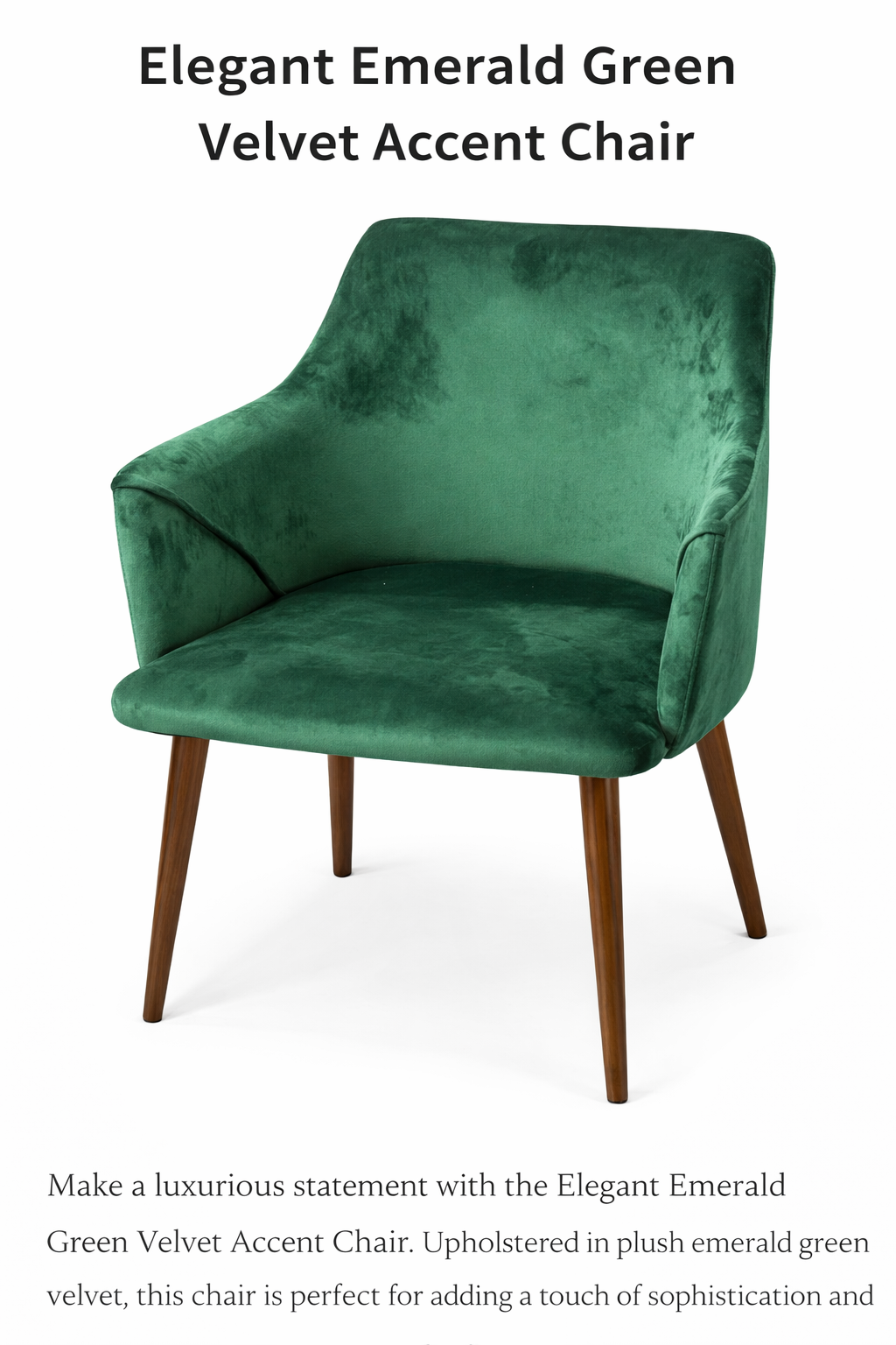 Emerald green velvet accent chair with plush seat and ergonomic backrest