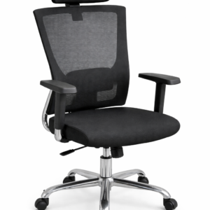 Ergonomic office chair with breathable mesh backrest and adjustable features on a white background