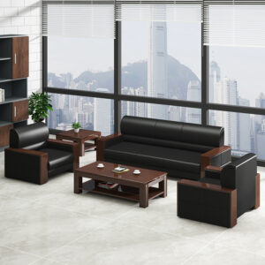 Executive Mahogany 5-Seater Office Sofa with cushioned seats and armrests for premium office or VIP lounge.
